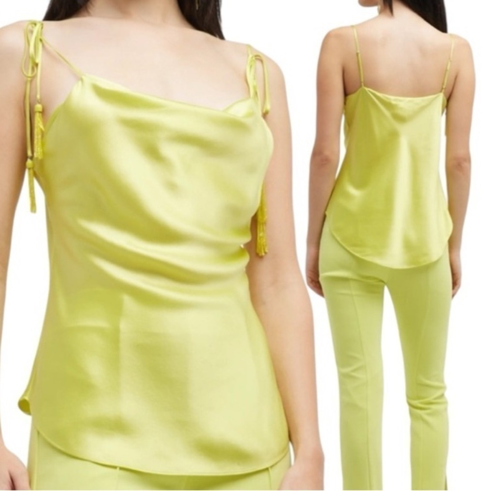 Cinq a Sept Marta Beaded Tassel Cowl Neck Silk Cami Top Key Lime Y2K Style - Picture 13 of 14